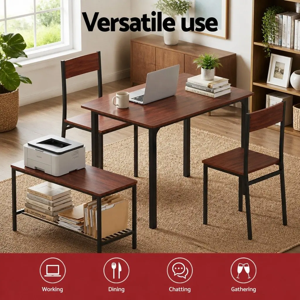 Dining Table and Chairs Set with Storage Bench Kitchen Furniture Brown Walnut