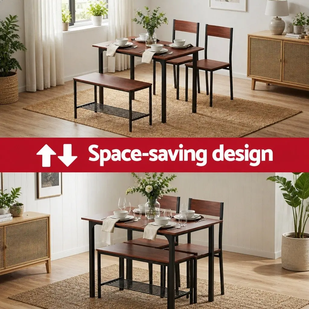 Dining Table and Chairs Set with Storage Bench Kitchen Furniture Brown Walnut