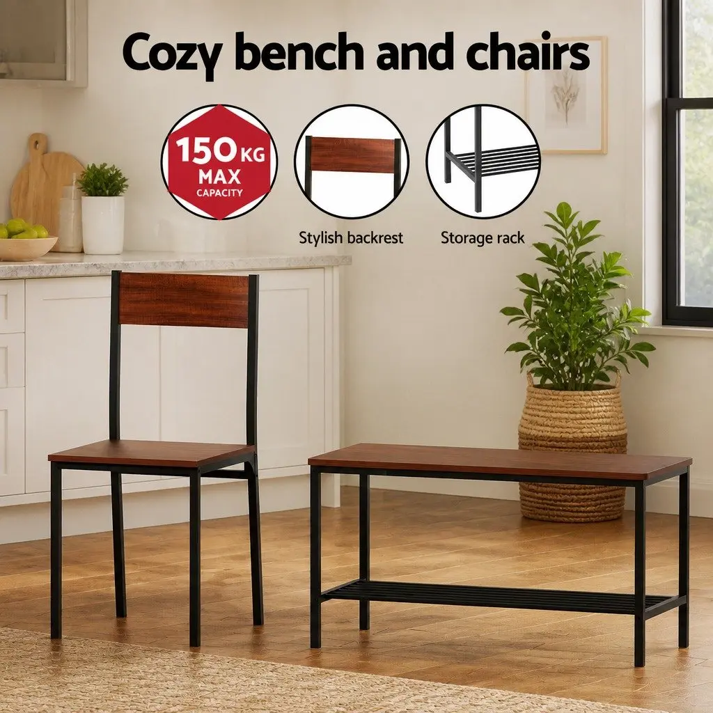 Dining Table and Chairs Set with Storage Bench Kitchen Furniture Brown Walnut