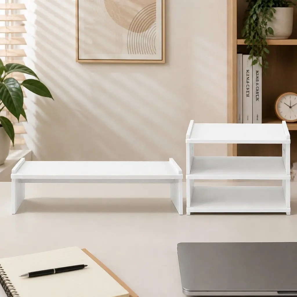 Monitor Stand 3-Tier Desk Organiser 2-in-1 Modular Riser Desktop Shelf Office