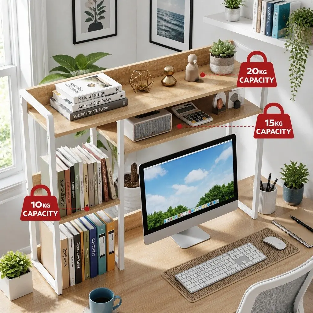2-Tier Desk Organizer Shelf for Home Office 100cm Width 24cm Depth