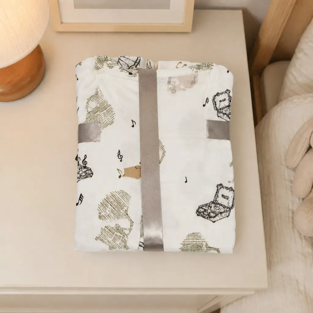 Kids Short Sleeve Pajama Set Bamboo Fiber Cotton Gramophone Radio Print 110