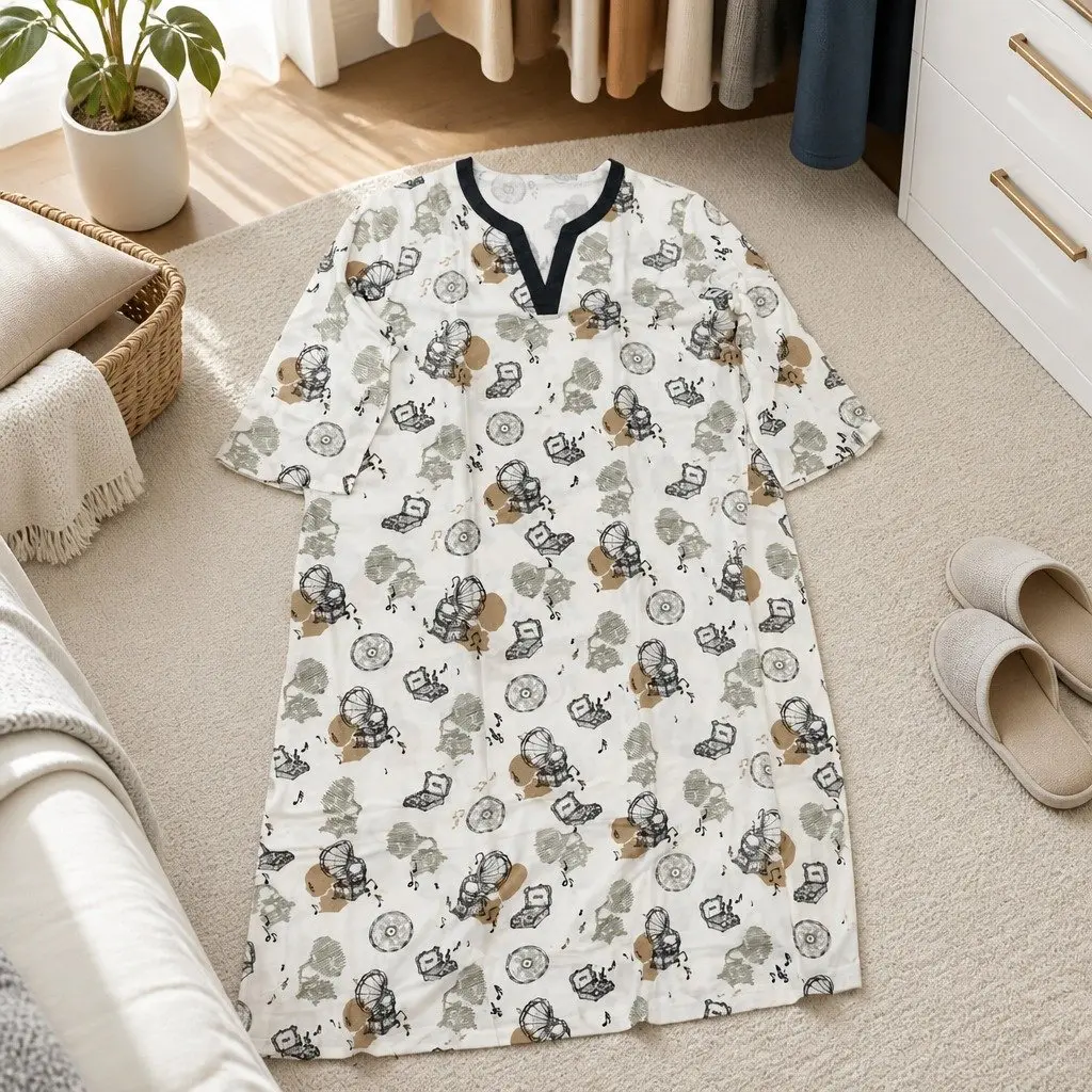 Parent Child Matching Loungewear Set Vintage Gramophone Radio Print Relaxed Fit Casual
