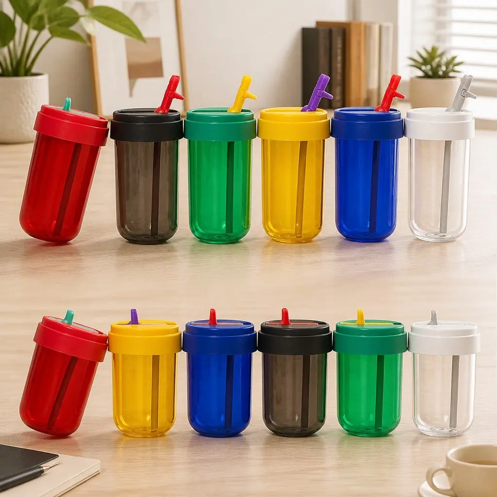 Reusable Coffee Cup with Straw Grey 300ml Heat-Resistant Durable Drinkware