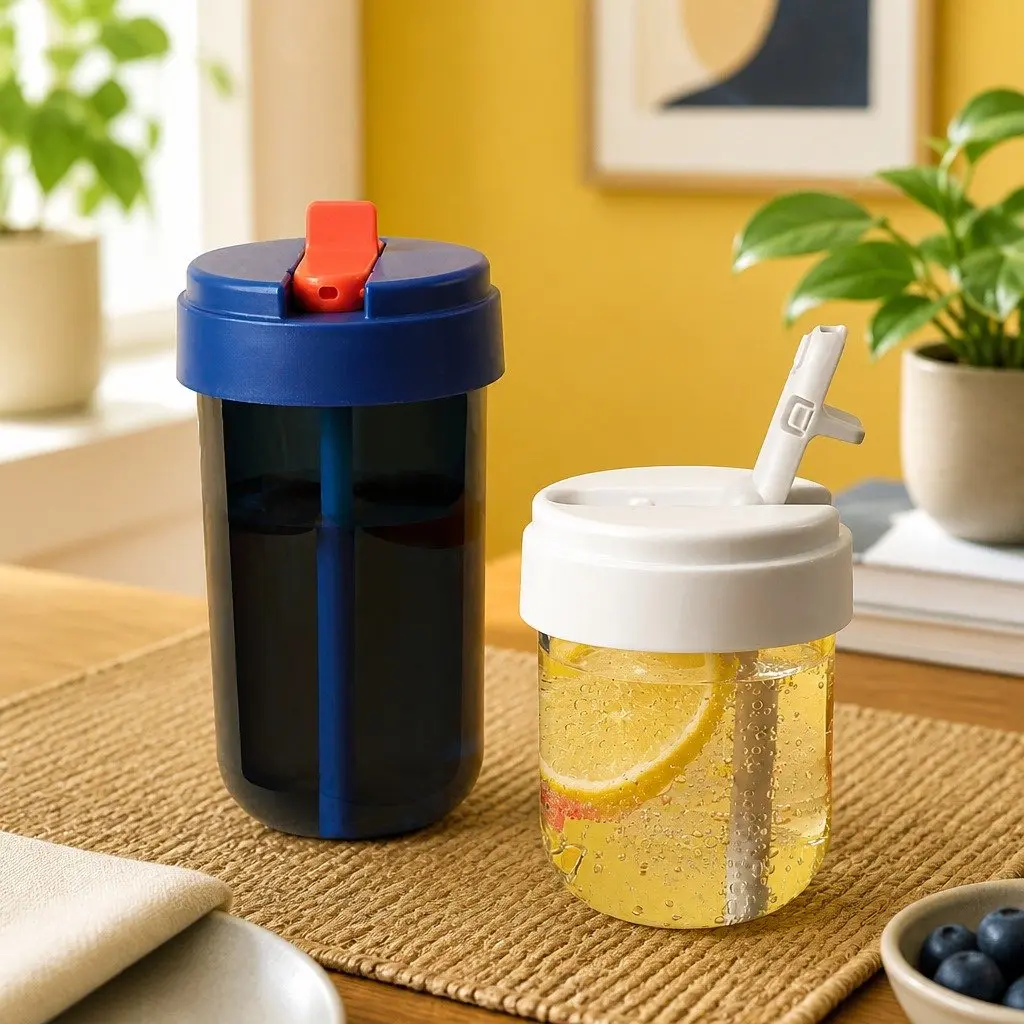 Reusable Coffee Cup with Straw Grey 300ml Heat-Resistant Durable Drinkware