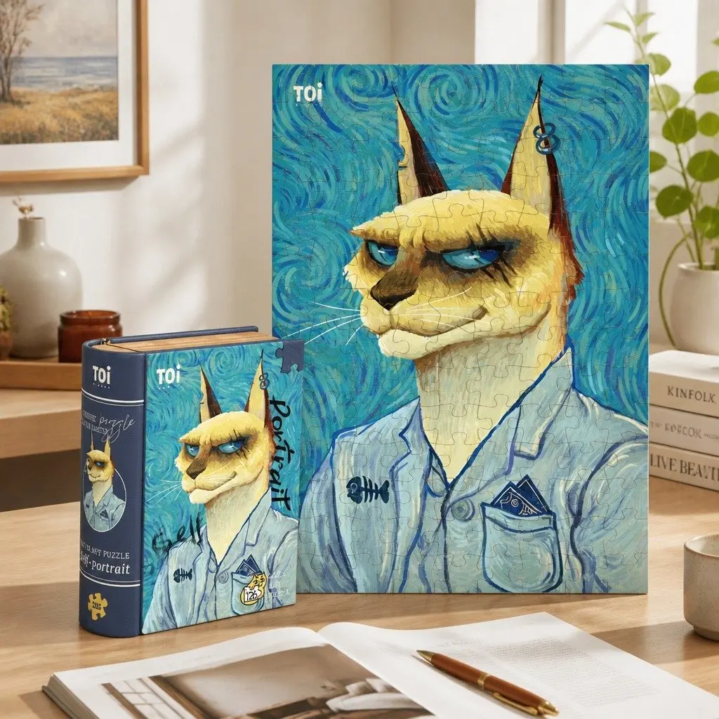 Cat in Art Puzzle Van Gogh Self Portrait 126 Pieces Tin Case Kids Teens