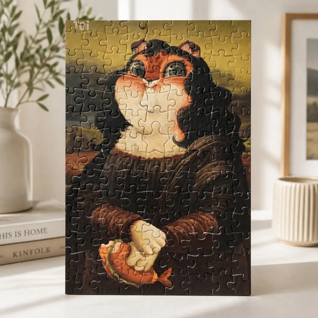 Cat in Art Puzzle Mona Lisa 126 Pieces Tin Case Kids Adult Jigsaw Game