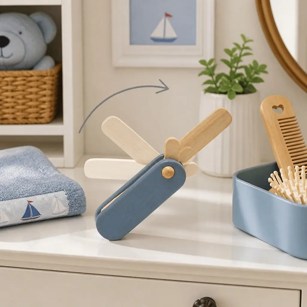 Wooden Toy Barber Grooming Accessories Set for Kids Role Play 17cm x 7cm x 10cm
