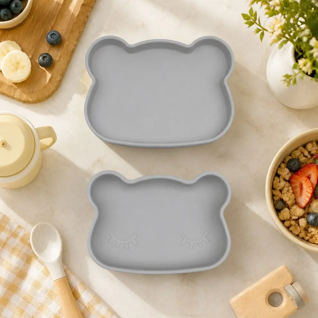 Bear Snackie Toddler Silicone Bowl Plate Rust