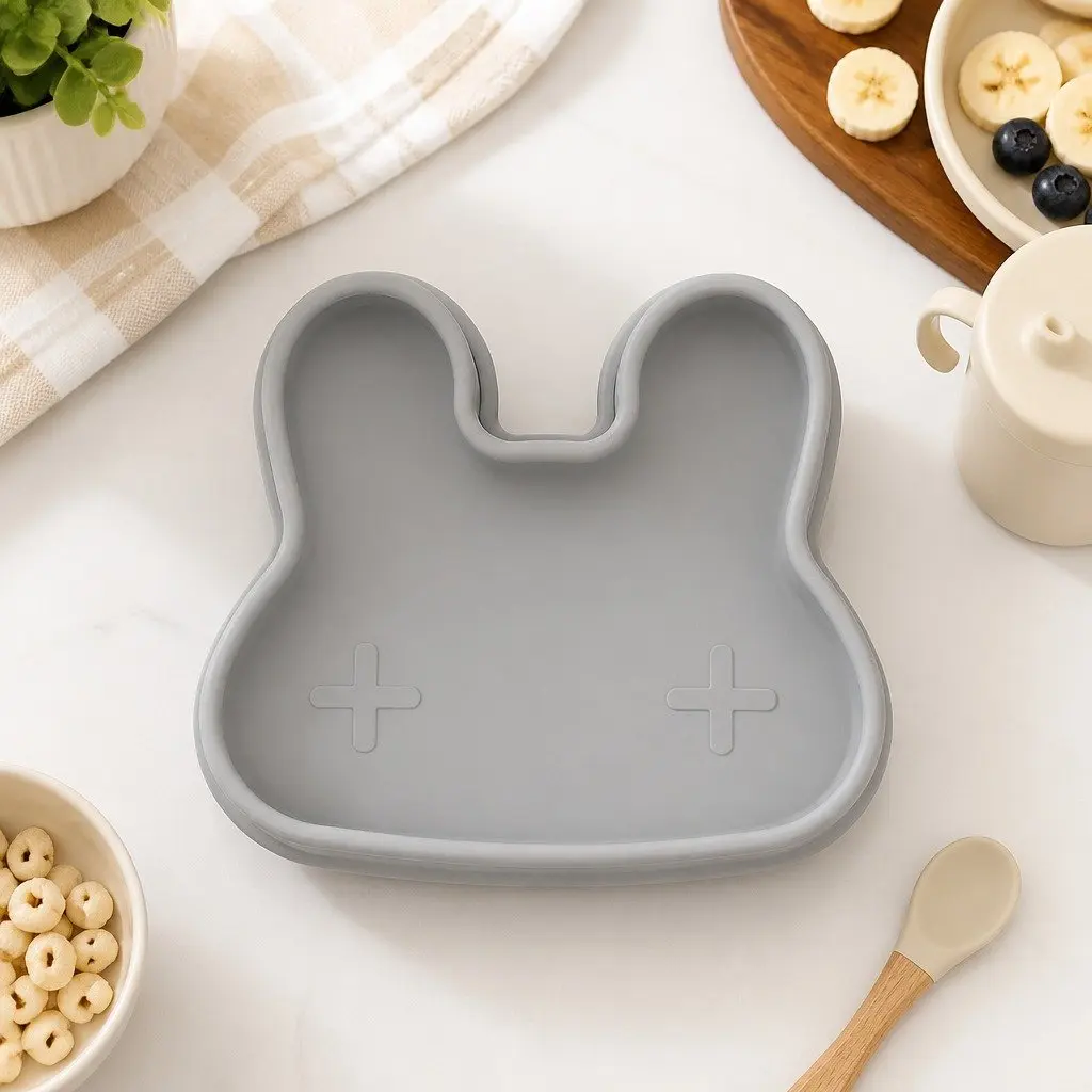 Silicone Toddler Bowl Plate Set for On-the-Go Meals Sage Color