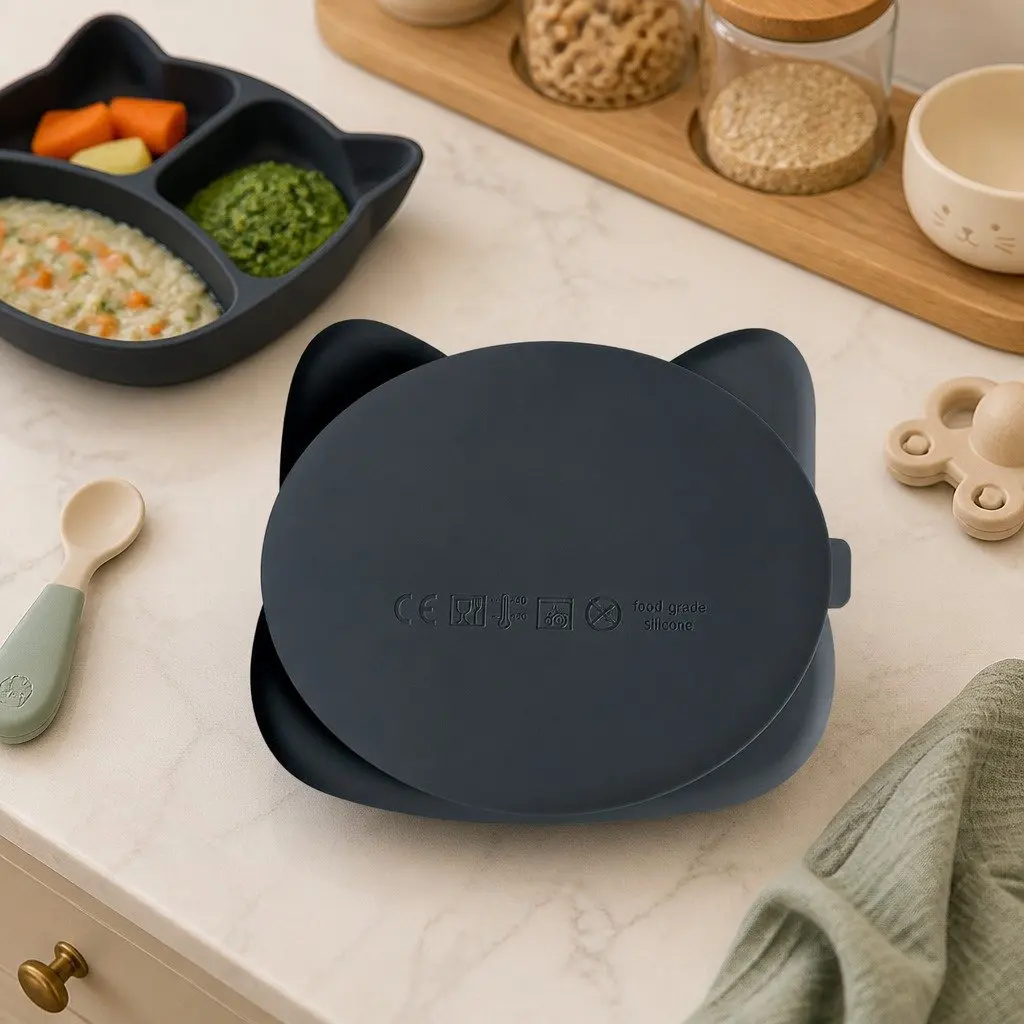 Divided Suction Plate for Toddler Feeding Charcoal 21 cm