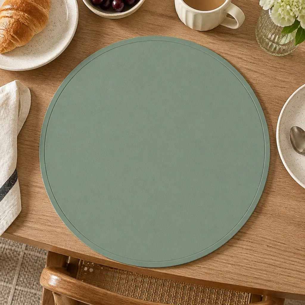 Round Silicone Placemat for Kids Dining Table Grey 38cm