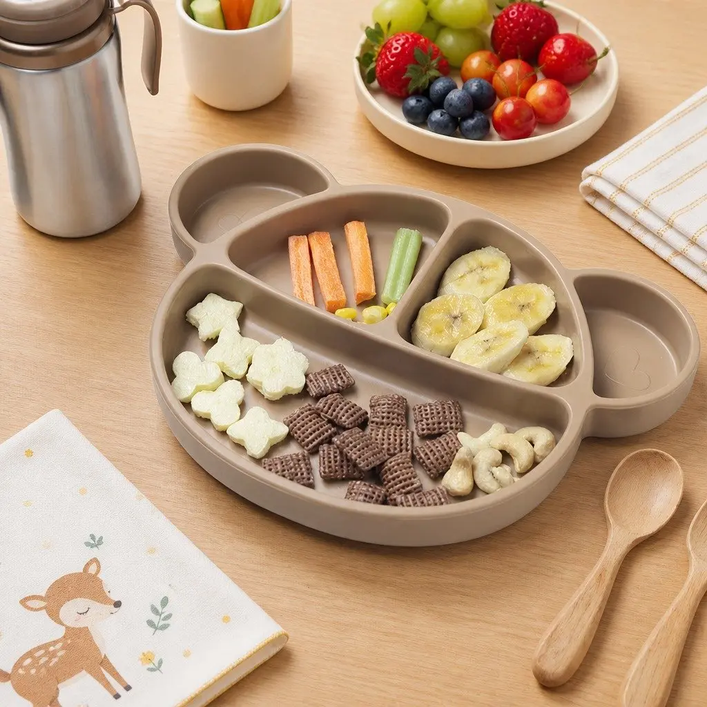 Silicone Suction Food Plate for Baby Feeding with Lid 28.5cm x 20cm