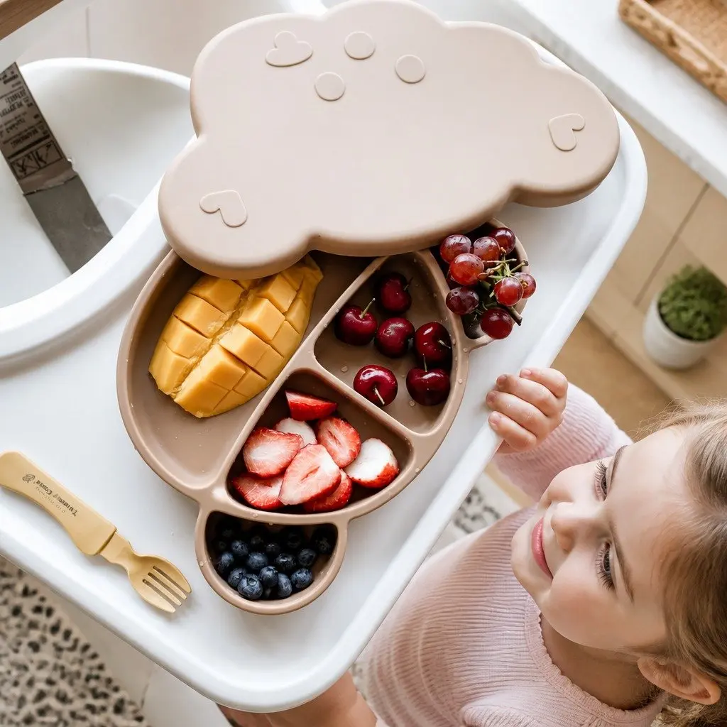 Silicone Suction Food Plate for Baby Feeding with Lid 28.5cm x 20cm