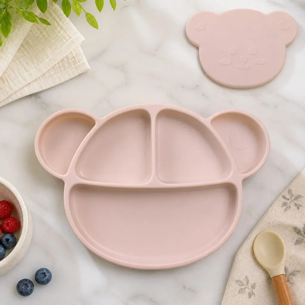 Silicone Suction Food Plate for Baby Feeding with Lid 28.5cm x 20cm