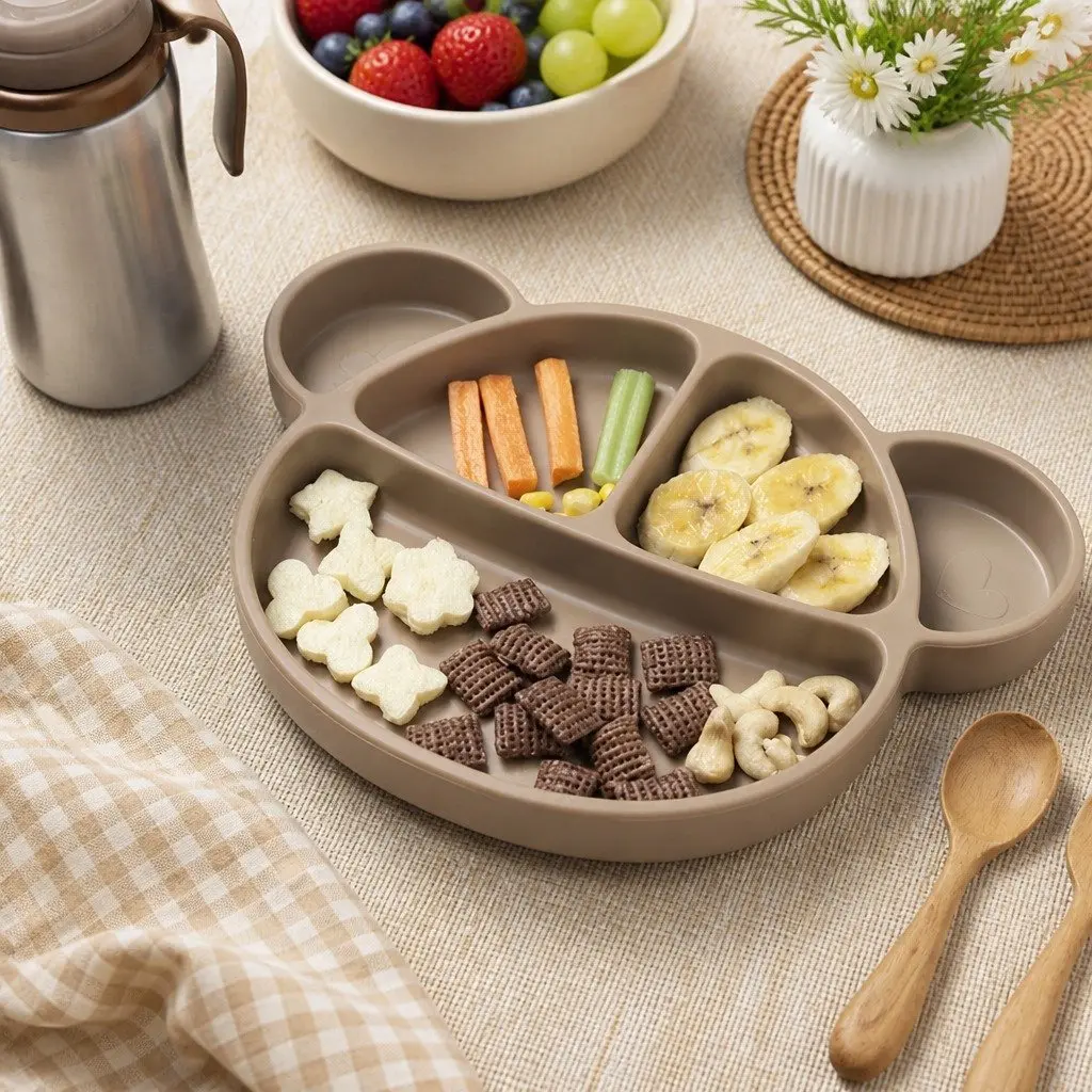 Silicone Suction Food Plate for Baby Kids Feeding with Lid Oatmeal 28.5cm x 20cm