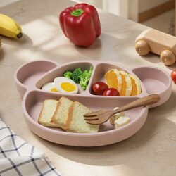 Silicone Suction Plate with Lid: 28.5cm x 20cm, Vanilla