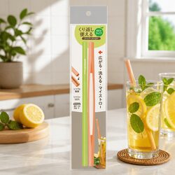 Durable Resealable Silicone Zipper Straw for Kids, Green/Orange