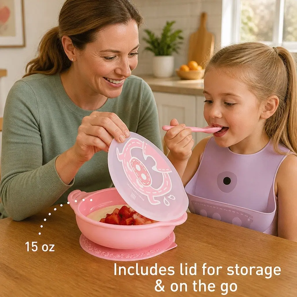 Suction Bowl for Toddler Mealtime Green