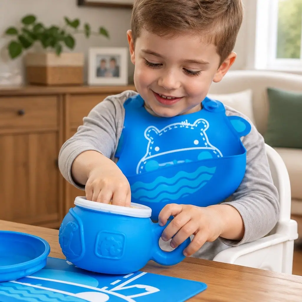 Snack Bowl Toddler Use Green Small Handle Spill-Proof Lid Reach-Through Opening