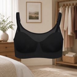Nursing Bra Seamless Sheer Mesh Scoop Neckline Sweetheart Cut Maternity Bra S