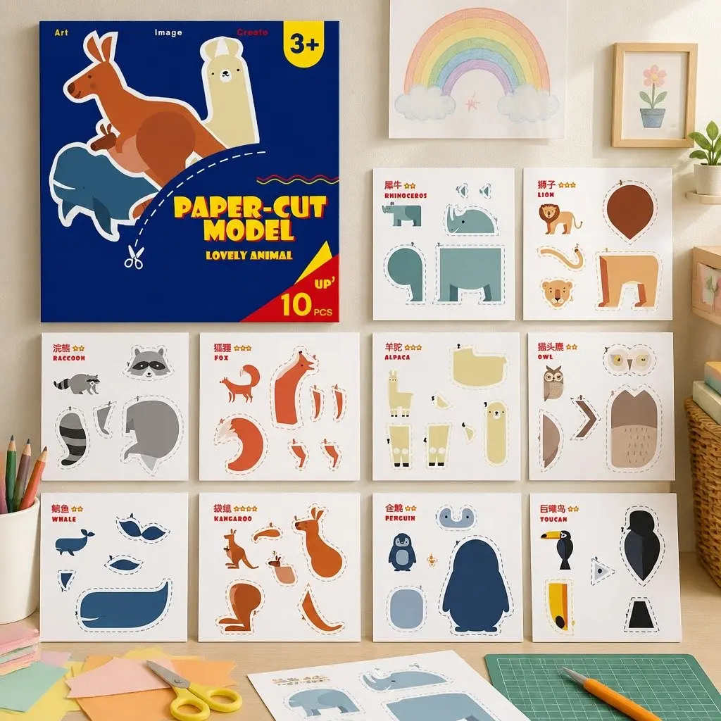 Children's Paper Cutting Craft Kit with Scissors Template Creative Activity