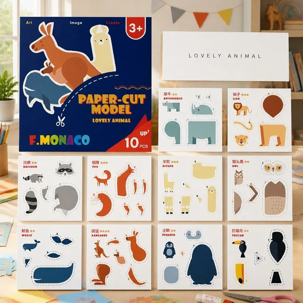 Creative Paper Cutting Kit for Children Size with Pre-Cut Templates and Safety Scissors