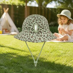 Kids Ponytail Bucket Hat UPF50+ Sun Protection Anti-Flop Brim Stretch Chin Strap