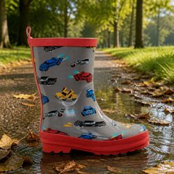 Children's Rain Boots: Waterproof Matte Pink & Navy, Size 12