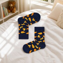 Kids Socks - 2-3 Years, 86% Cotton, Dark Banana Pattern