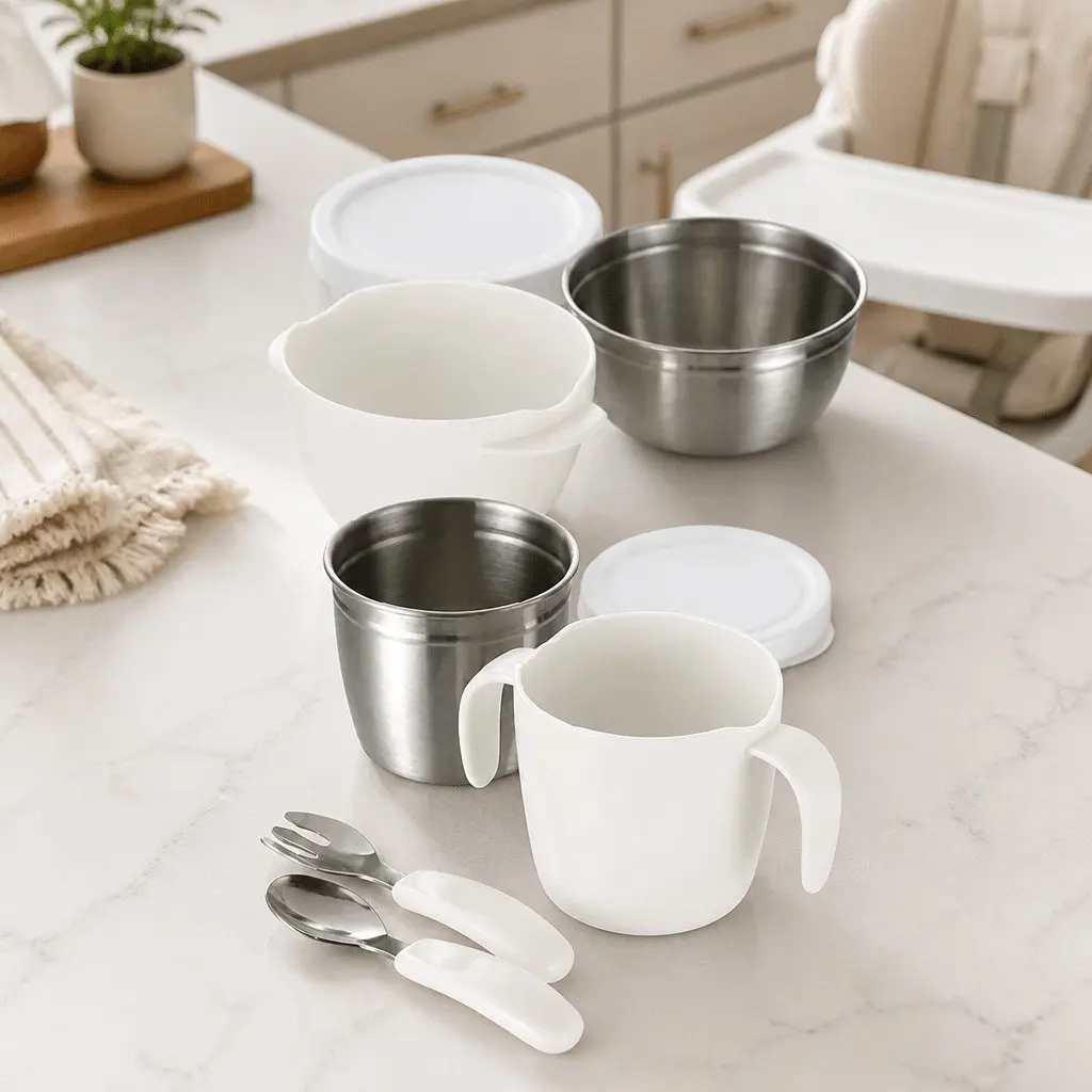 Kids Blue Stainless Steel Feeding Set