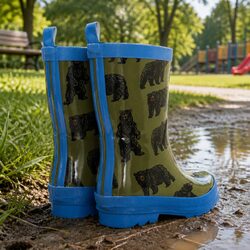 Kids Waterproof Rubber Rain Boots, Size 8, Pink and Navy