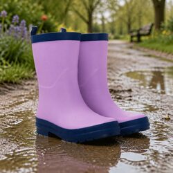 Children's Waterproof Matte Rain Boots, Size 8, Pink Navy
