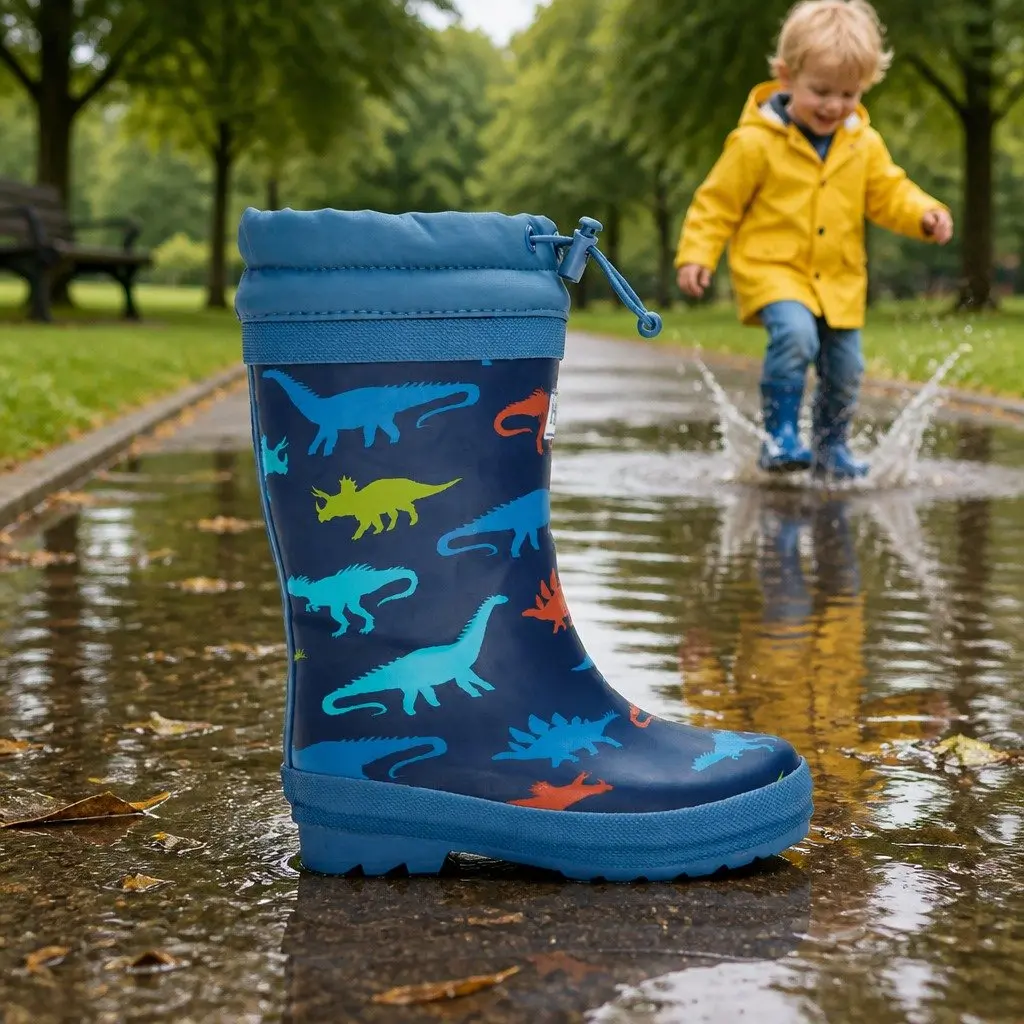 Kids Rain Boots Waterproof Sherpa Lined Slip Resistant Rubber Size 8