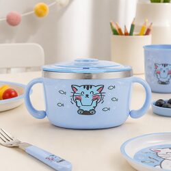 Kids Stainless Steel Bowl 480ml Blue Mealtime Dining Feeding Children Toddlers