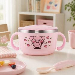Children's 480ml Stainless Steel Bowl in Pink - Shatterproof