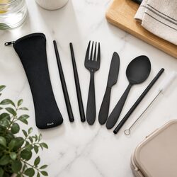 7-Piece Stainless Steel Cutlery Set with Travel Pouch
