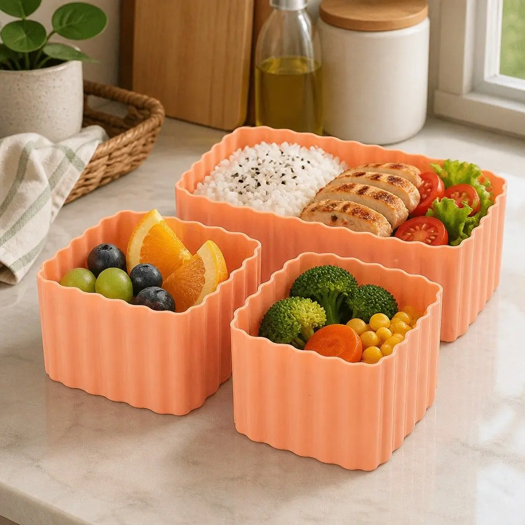Bento Cups Mixed 3pcs Kids Lunch Box Food Container Set Silicone Apple