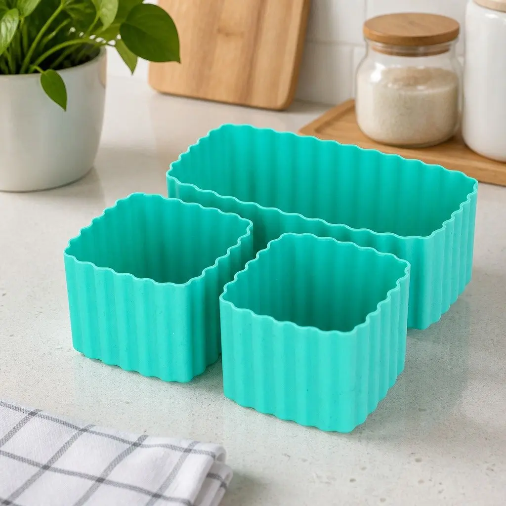Bento Cups Mixed 3pcs Kids Lunch Box Food Container Set Silicone Apple