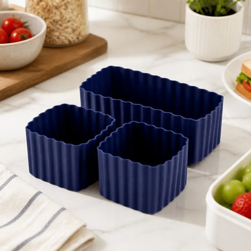 Bento Cups Mixed 3pcs Kids Lunch Box Food Container Set Silicone Apple