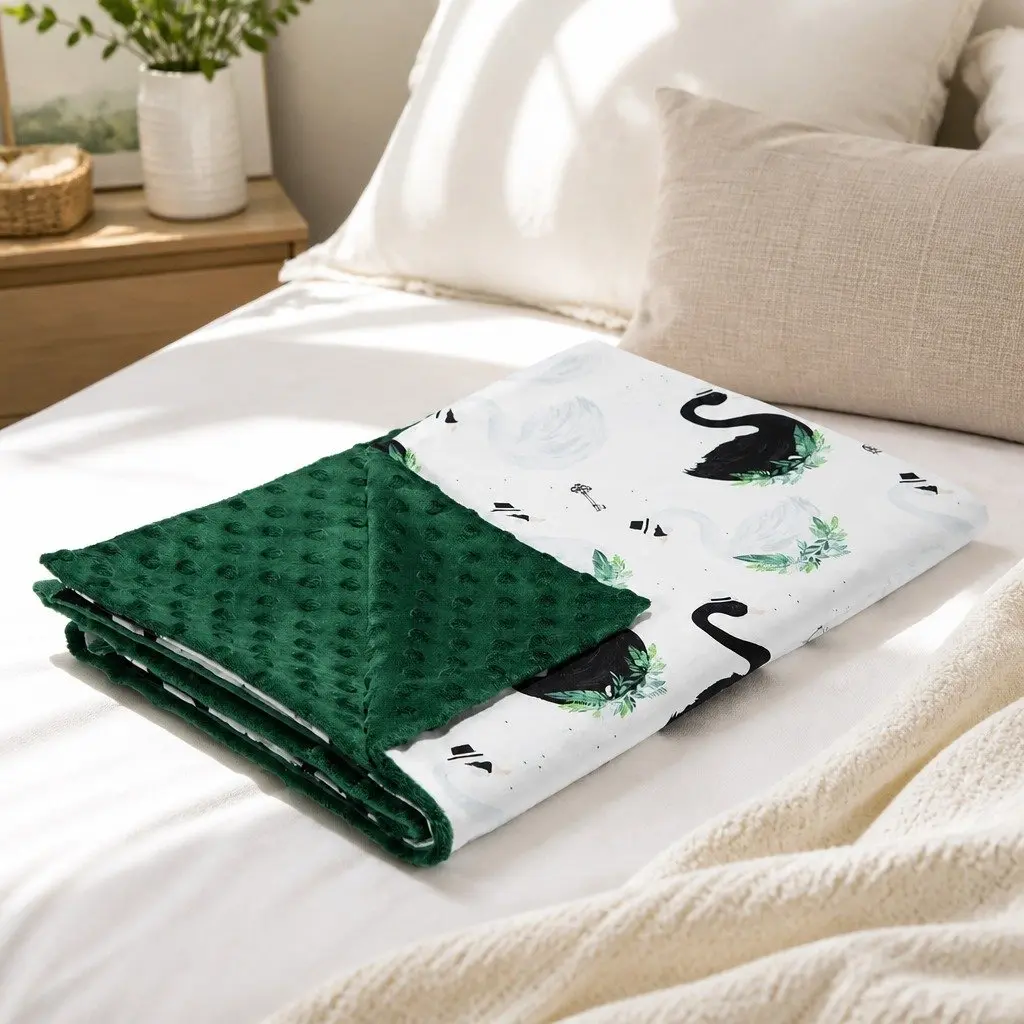 Kids Light Blanket 110x140cm Soft Cotton Minky Fleece Baby Blanket Green