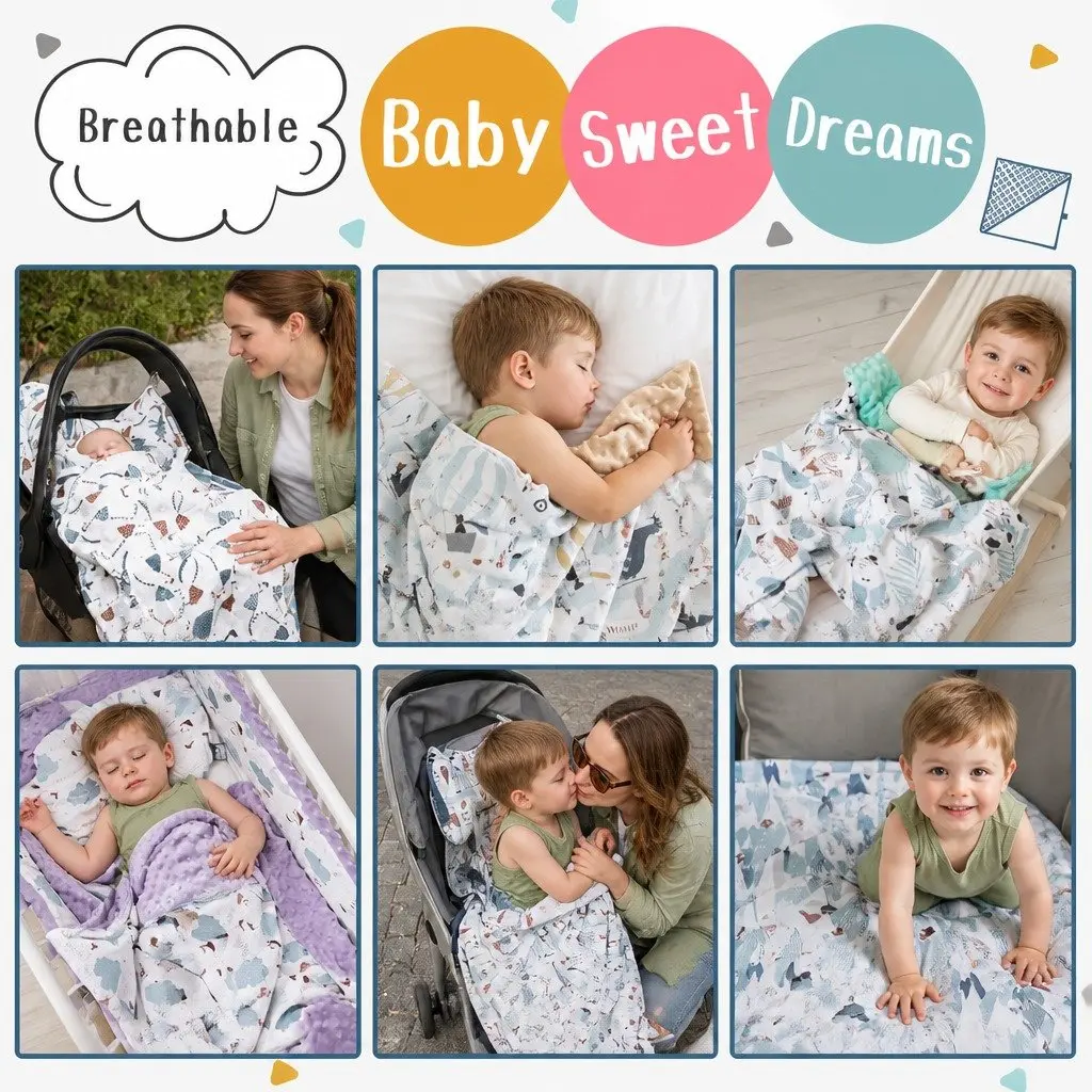 Kids Light Blanket for Baby Bedding 110x140cm Soft Cotton Minky Fleece Green