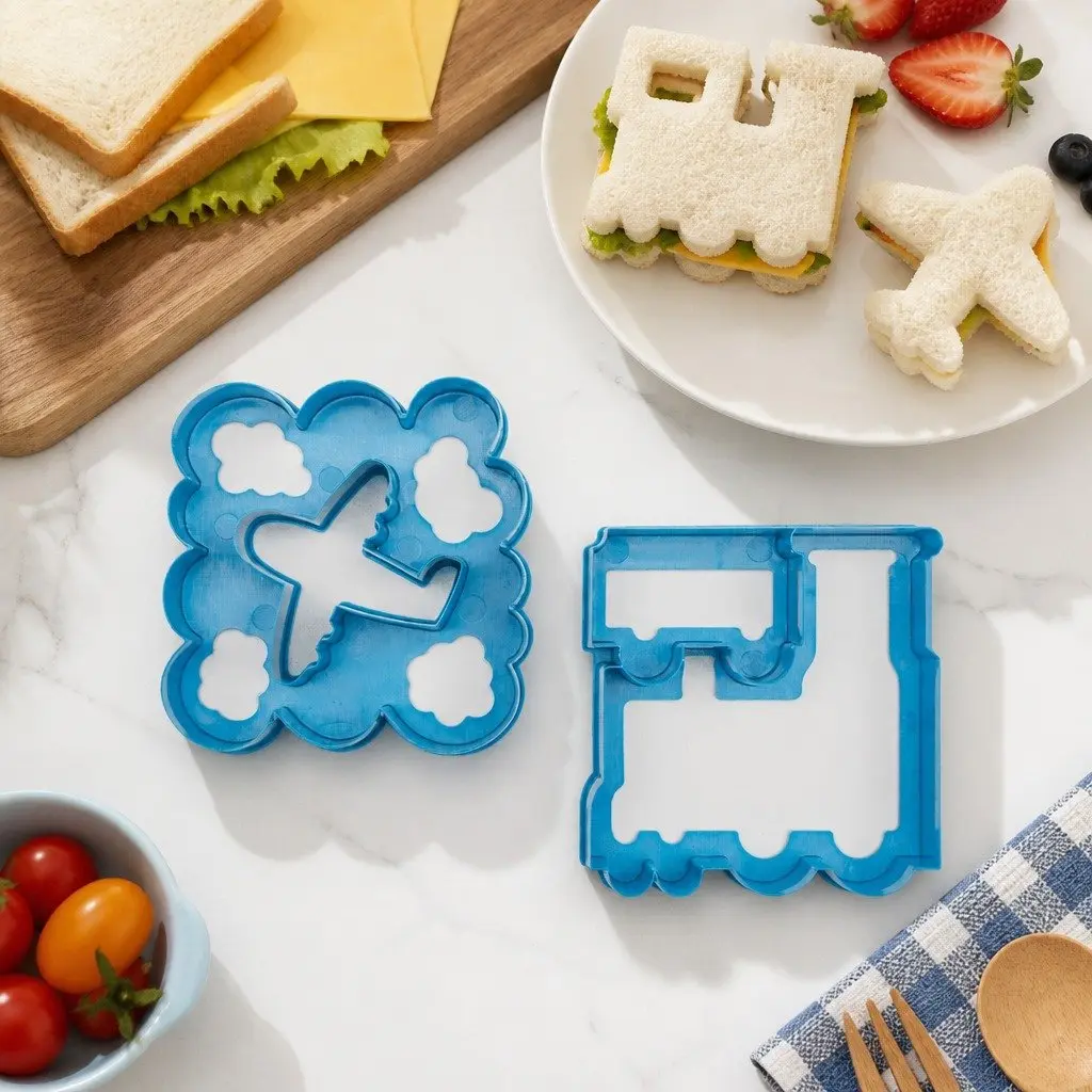 Lunch Punch Sandwich Cutters Transit Plane Train Set Kids Lunch Box Fun Food