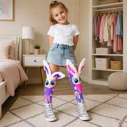 3D Ears Knee-High Bunny Socks for Ages 3-5 with UV Glow