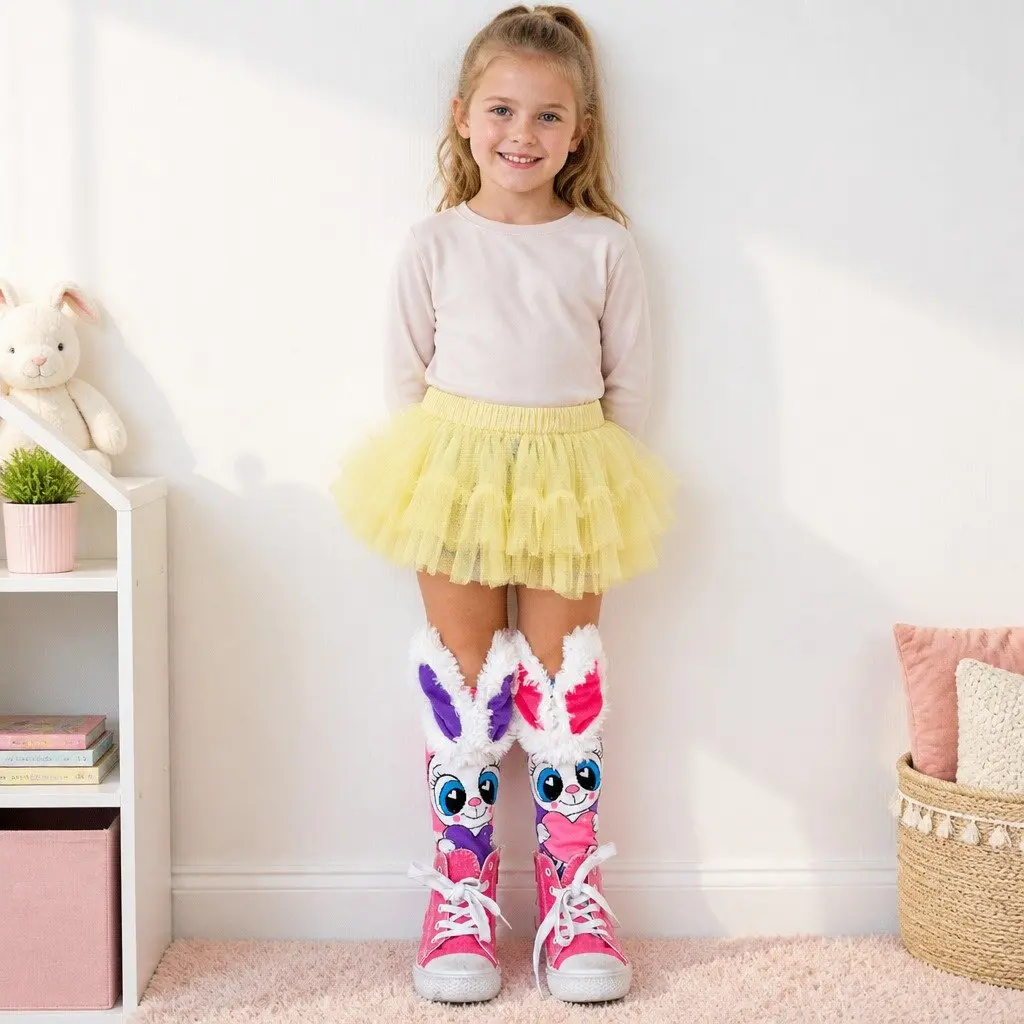 Knee-High Socks for Toddlers Ages 3-5 with 3D Ears UV Glow