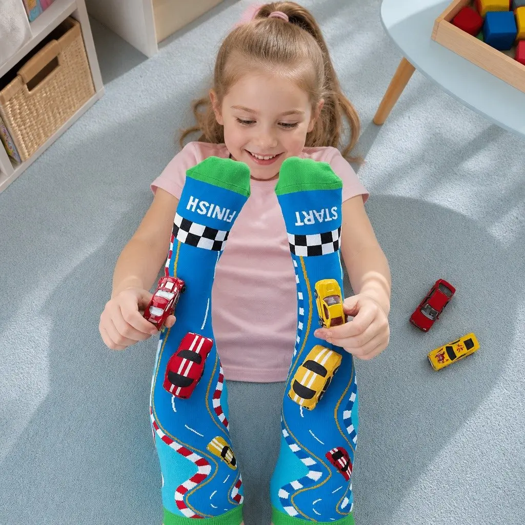 Racing Cars Socks for Kids & Adults Age 6-99 Fun Novelty Plush Design