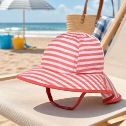 Infant Sun Hat with UPF50+ Coral White Stripe - Specs Included