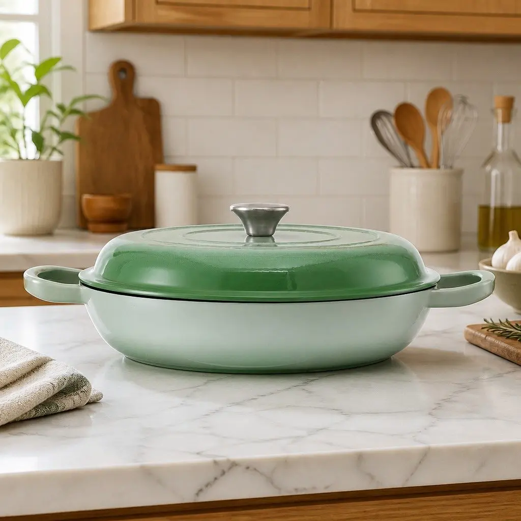 Enameled Cast Iron Dutch Oven Pot Kitchen 3.3L Green