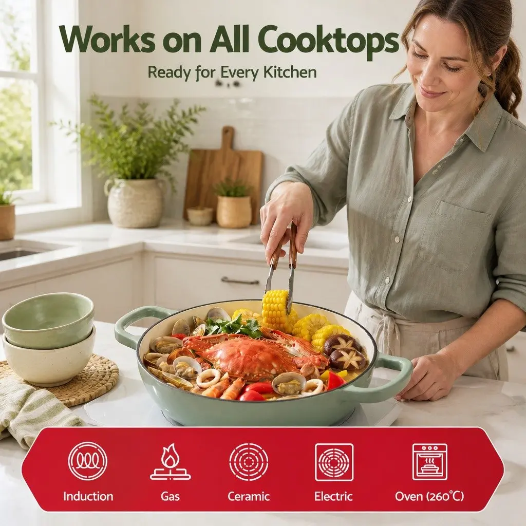 Enameled Cast Iron Dutch Oven Pot Kitchen 3.3L Green