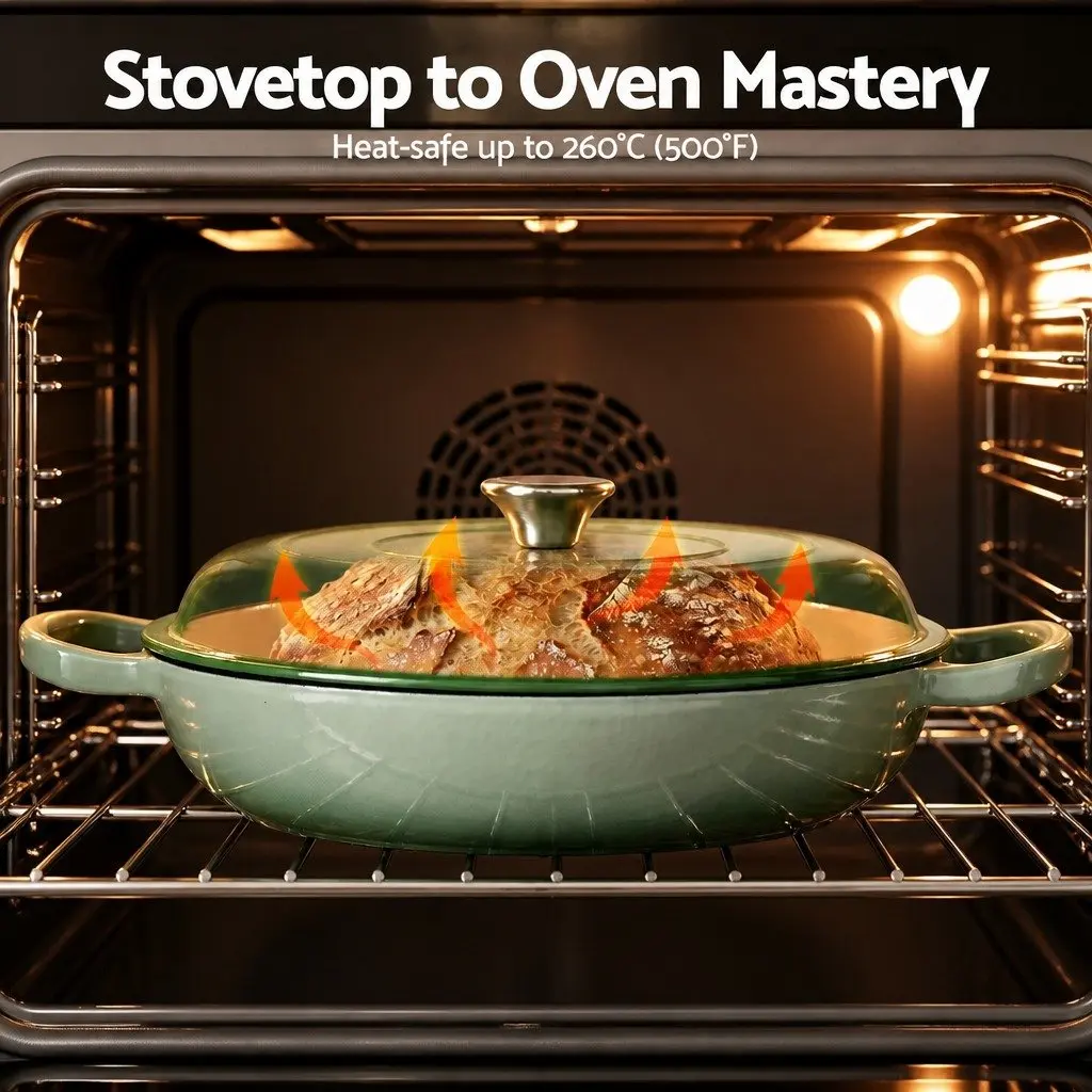 Enameled Cast Iron Dutch Oven Pot Kitchen 3.3L Green